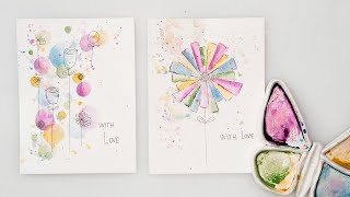 Watercolor simple ink and wash cards for beginners