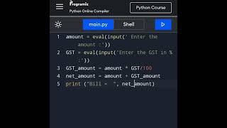 Calculating GST using PYTHON#shorts