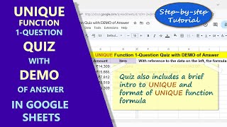 Google Sheets | UNIQUE | Function | Quiz | Demo | Remove Duplicates | Example | Spreadsheet