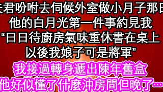 夫君吩咐去伺候外室做小月子那日，他的白月光第一件事約見我，“日日待在廚房氣味重休書在我桌上，以後我娘子可是將軍”我接過轉身遞出陳年舊盒，他好似懂了什麼沖向房間但晚了…| #為人處世#生活經驗#情感故事