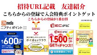 ECナビ　ワラウ　ライフメディア　ハピタス　友達紹介  ポイ活　副業　life media warau hapitas ポイントサイト　アプリ　　在宅ワーク　学生　主婦　2023年3月12日