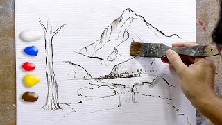 How to Paint Rocky Mountains and Waterfalls in Acrylics / Time-lapse / JMLisondra