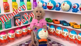 Baby Monkey Bu Bu doing shopping for toys in the supermarket and play with the puppy | Happy Home