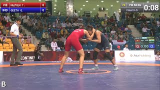 BRONZE FW - 58 kg: G. GEETA (IND) df. T. NGUYEN (VIE) by FALL, 4-0