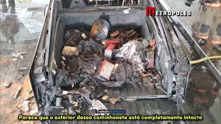 Polícia divulga imagens de latas de combustível e fogos de artifício em Cybertruck que explodiu.