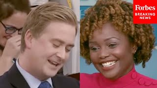 Press Corps Bursts Out Laughing During Rare Moment Of Karine Jean-Pierre/Peter Doocy Levity