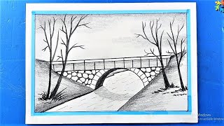Bridge scenery drawing | Easy Pencil drawing tutorial