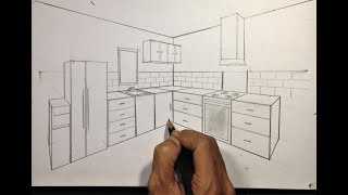 How To Draw Kitchen Set in Two Point Perspective