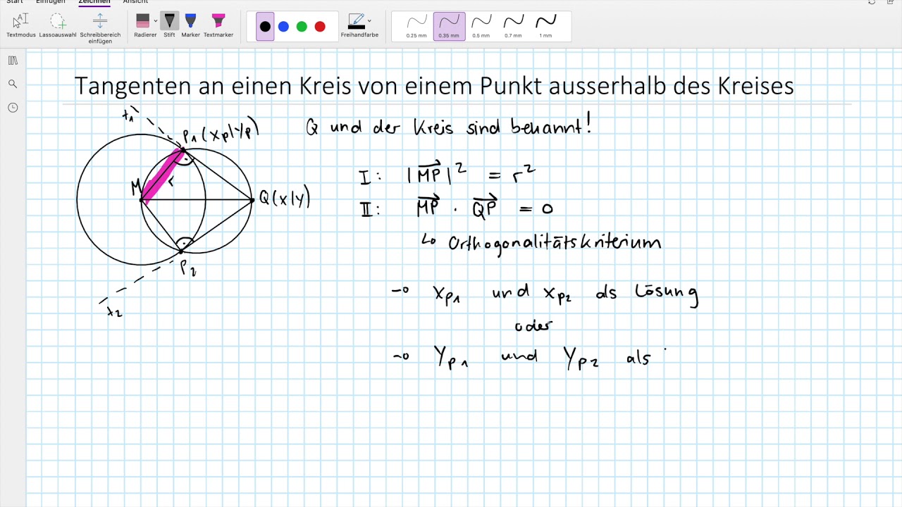 Tangente An Einen Kreis Von Einem Punkt Ausserhalb Des Kreises - YouTube