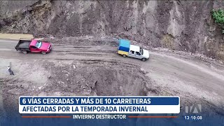 6 vías cerradas y más de 10 carreteras con afectaciones por las lluvias en Ecuador