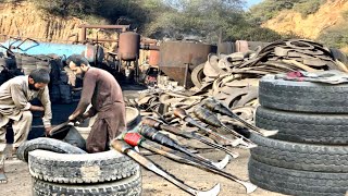 Amazing Skill of Scrape Tires Manual Cutting // Truck Tires Cutting With Simple Tools