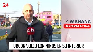 Furgón con siete niños en su interior quedó volcado tras colisionar con bus en Hualpén | 24 Horas