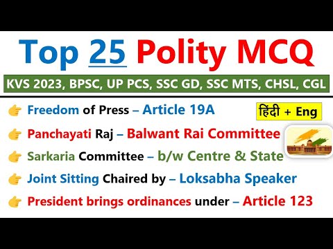 Polity Top 25 MCQs | Indian Polity Gk MCQs Questions And Answers ...