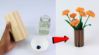 How to make flower vase with popsicle sticks | DIY Flower Pot | Popsicle stick flower pot |