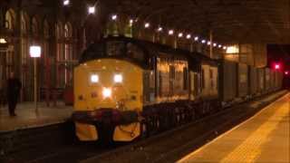 37425 and 37611 at Preston with 4S44 Daventry - Coatbridge. 28/10/13.