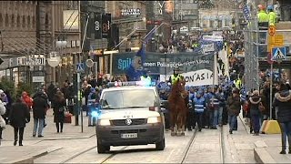 Police protest against spending cuts in Finland