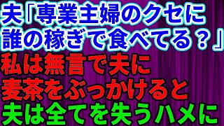 【スカッとする話】夫「専業主婦のくせに！誰の稼ぎで生きてると思ってんだ」私を見下す夫に愛想をつかし無言で麦茶をぶっかけると