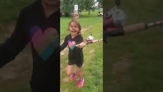 Little girl catches her first fish