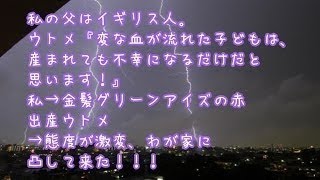 【スカッとする話】私の父はイギリス人。ウトメ『変な血が流れた子どもは、産まれても不幸になるだけだと思います！』私→金髪グリーンアイズの赤出産ウトメ→態度が激変、わが家に凸して来た！