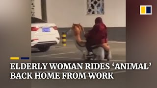 Elderly Chinese woman rides ‘animal’ back home from work