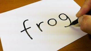 Very Easy ! How to turn words FROG into a Cartoon -  How to draw doodle art on paper