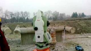 Free station with the Leica TCRP1203 total station on a slurry wall construction site