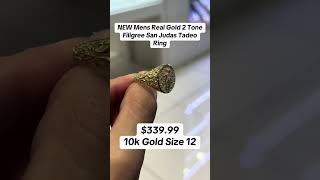 Men's 2-Tone Gold Filigree San Judas Tadeo Ring at Ijaz Jewelers #rings #diamondring #goldrings