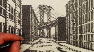 How to Draw 1-Point Perspective: A View of Manhattan Bridge