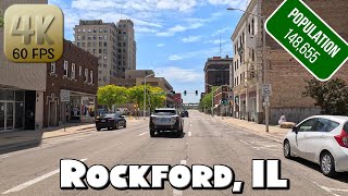 Driving Around Downtown Rockford, Illinois in 4k Video