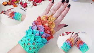 This glove is very elegant 🧤💯 crochet triangle crocodile model fingerless glove construction