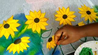 Hand paint sunflower theam saree ||হ্যান্ড পেইন্ট সূর্যমুখী ডিজাইন শাড়ি #sunflower#handpainted