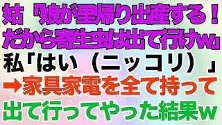 【スカッとする話】同居中の義母「娘が里帰り出産するから寄生虫は出て行け！」私「わかりました（ニッコリ）」→家具家電を全て持って出て行った結果