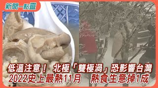 【新聞一點靈】低溫注意！ 北極「雙極渦」恐影響台灣　2022史上最熱11月　熱食生意掉1成