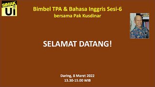 Bimbel SIMAK UI 2022 Sesi-6 Bersama Pak Kusdinar (8 Mar'22): Bag. I (hal. 109) Matematika (hal 115)