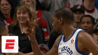 Kevin Durant blows kiss, flashes peace sign at ejected Blazers fan | ESPN