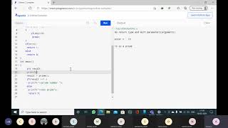 prime number program using functions with return type and no parameters