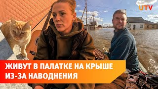 Оренбургская семья из затопленного поселка живет на крыше дома в палатке с котом