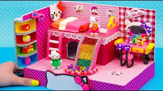 DIY Hello Kitty House ❤️ Bedroom Has Two Floors Bed, Rainbow Slide, Make Up Table From Polymer Clay