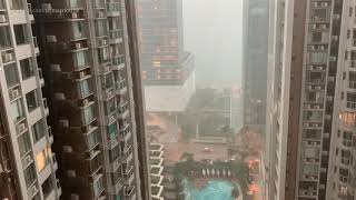 Red Rainstorm 紅色暴雨警告信號 w/thunder from Harbour Place, Hung Hom (HK) - 20/4/2019