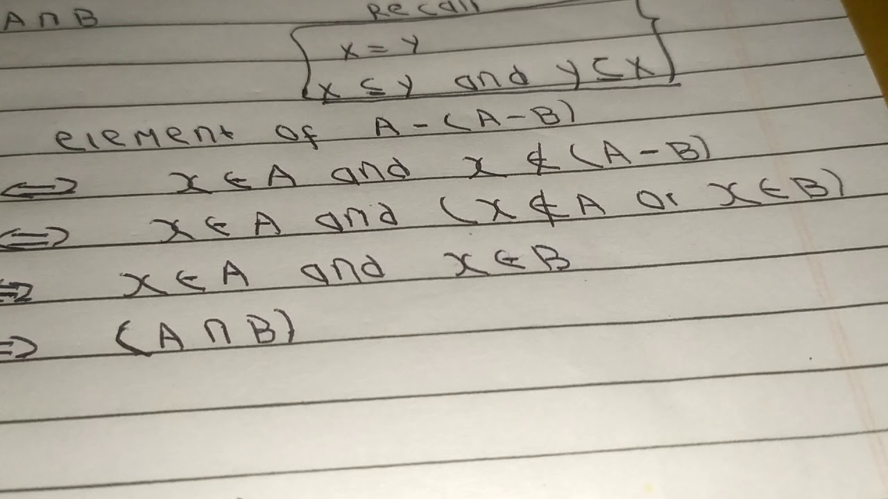 For Any Two Sets A And B Prove That A-(A-B)= A Intersection B - YouTube