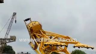 Crane collapses  during testing caught on film at Hindustan Shipyard Limited, Visakhapatnam