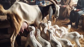 BABY GOAT DRINKING MILK | Goat Feeding Milk To her Kids | New Born Goat Feeding Milk | ASMR | GOAT