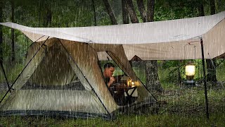 Escaping the Stress || SOLO CAMPING in RAIN [ Relaxing Cosy Shelter, Rain ASMR ]