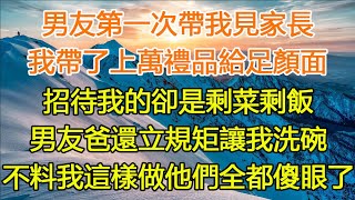 男友第一次帶我見家長，我帶了上萬禮品給足顏面，招待我的卻是剩菜剩飯，男友爸還立規矩讓我洗碗，不料我這樣做他們全都傻眼了#宫墙往事#一口气看完 #小说#故事#愛情#婚姻