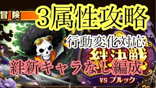 【トレクル】絆決戦VSブルック 3属性攻略【特攻キャラ無し編成】行動変化対応