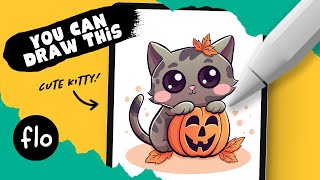 You Can Draw This Cat with a Pumpkin in PROCREATE - Step by Step Procreate Halloween Tutorial