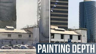 Painting DEPTH in CITYSCAPES | Watercolor Tutorial