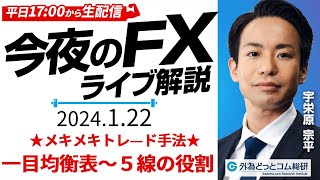 【FX】ライブ配信｜ドル円相場の最新予想！一目均衡表 5線の役割｜すぐ使えるFX塾 2024/1/22