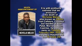 Nicholas Melius ~ Short Obituary