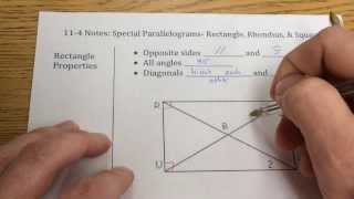 11-4 Special Parallelograms: Rectangle, Rhombus, and Square